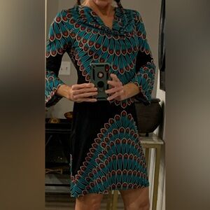 INC DRESS in an Elegant Black & Teal Design 🦚